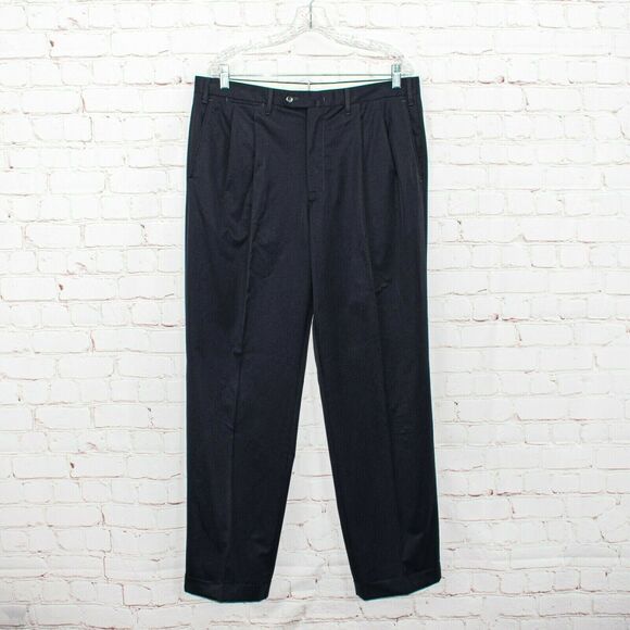 Battaglia Men's Pleated trouser Pants Cuffed Charcoal Gray Size 36 Italy - Picture 1 of 10